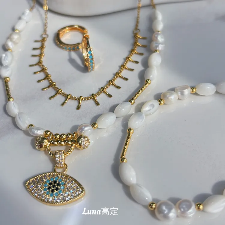 铜合金合成锆石项链 Luna定制0516眼睛款精致百搭手工四件套