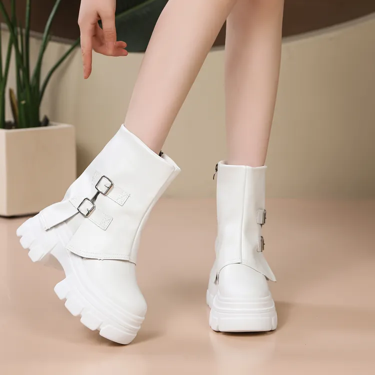 【10-12CM】秋冬新款短靴厚底内增高高帮鞋时尚百搭高跟加绒裤管靴