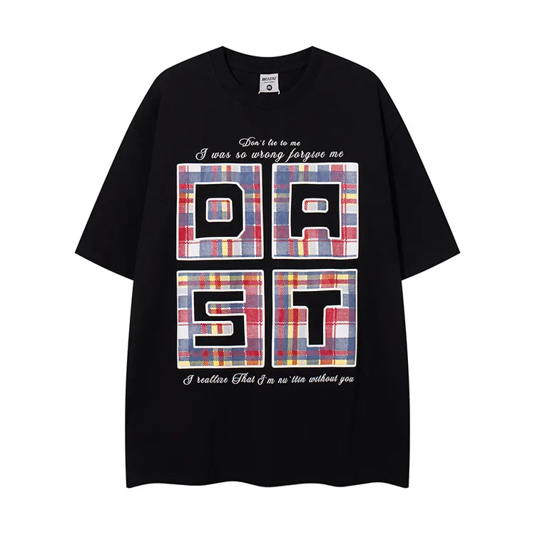 美式复古设计感字母印花短袖T恤男夏季oversize纯棉情侣上衣