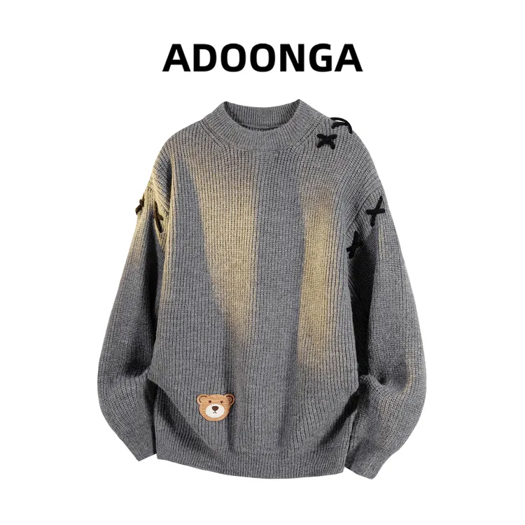 ADOONGA慵懒风针织衫男士秋冬季新款潮流百搭圆领打底保暖上衣服