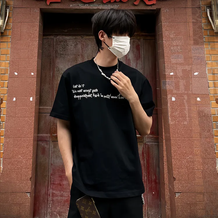 海王日记美式潮牌重磅纯棉cleanfit印花字母短袖男百搭半袖T恤男