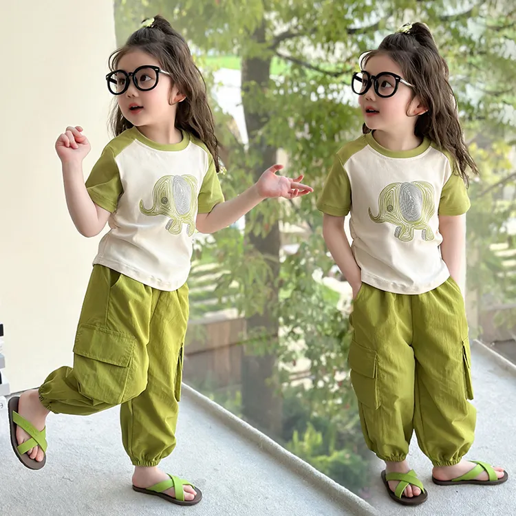 女童休闲套装2025新款儿童夏装韩版洋气女宝宝夏季时髦工装两件套