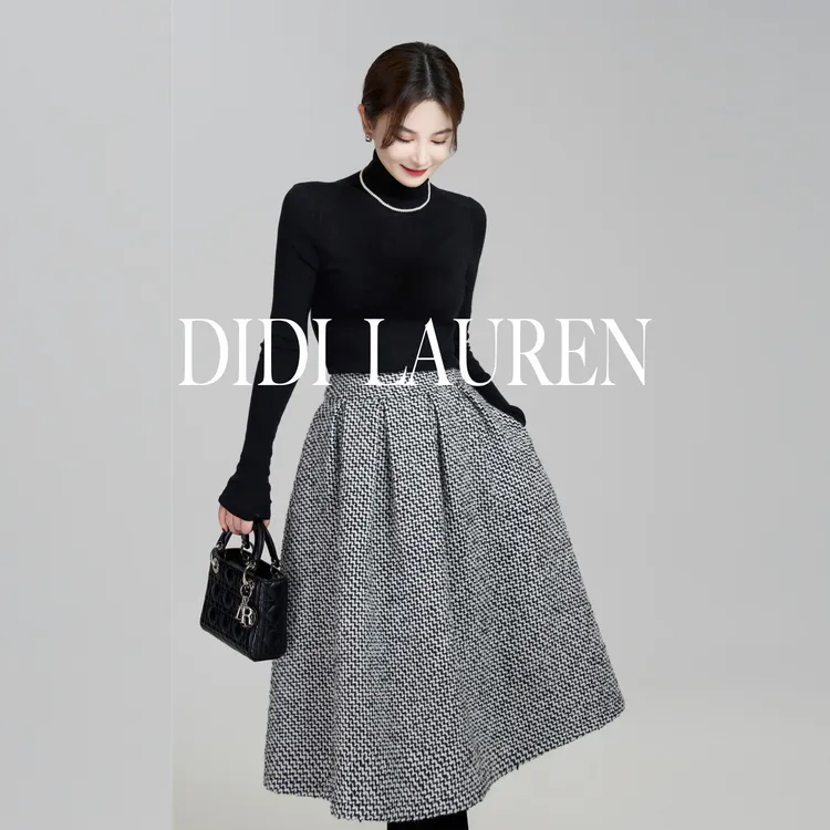 DIDI LAUREN“巴赫往事”小香风款复古风千鸟格纹羊毛毛呢半裙