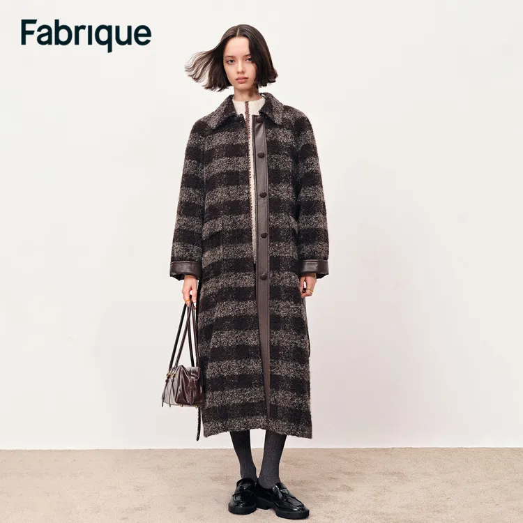 Fabrique Camila 黑巧慕斯圈圈毛呢绵羊毛羊驼毛配腰带长款大衣