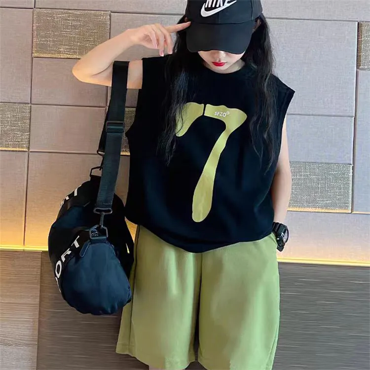 童装女童夏款装套装儿童帅气中大童新款无袖背心夏季薄款夏季宽松