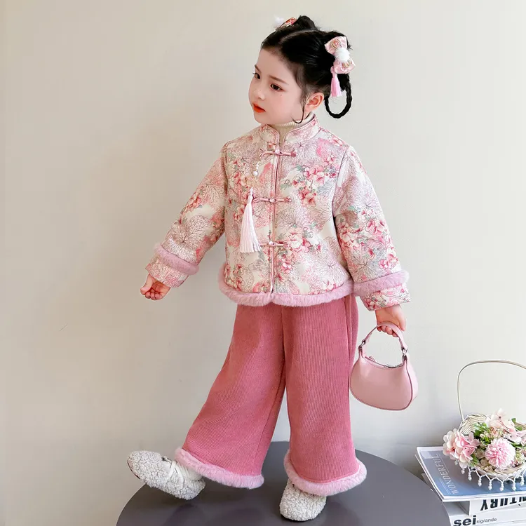 女童新中式套装秋冬季2025新款儿童国风年服洋气宝宝加绒加厚唐装
