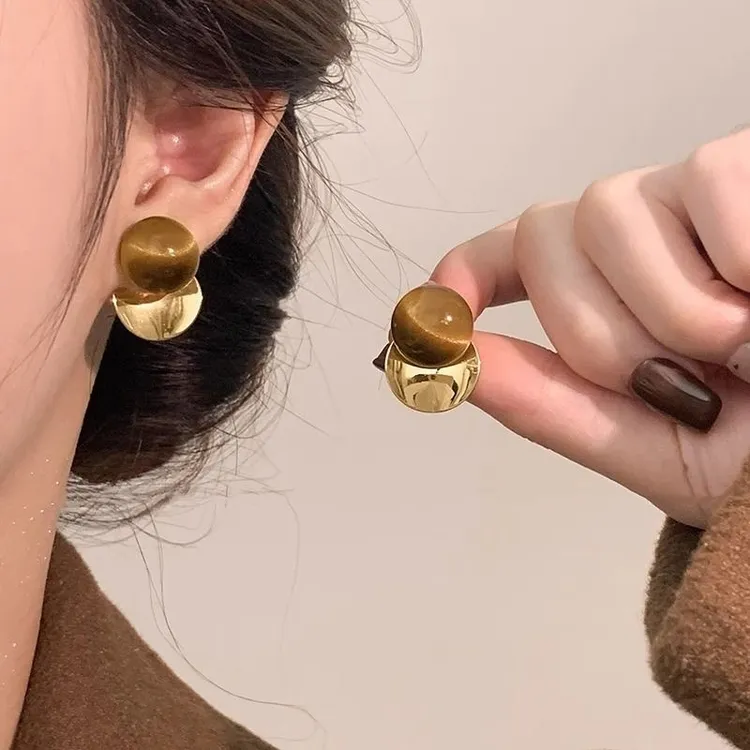 秋冬美拉德耳钉女气质轻奢高级感圆片复古耳环2025新款爆款耳饰品