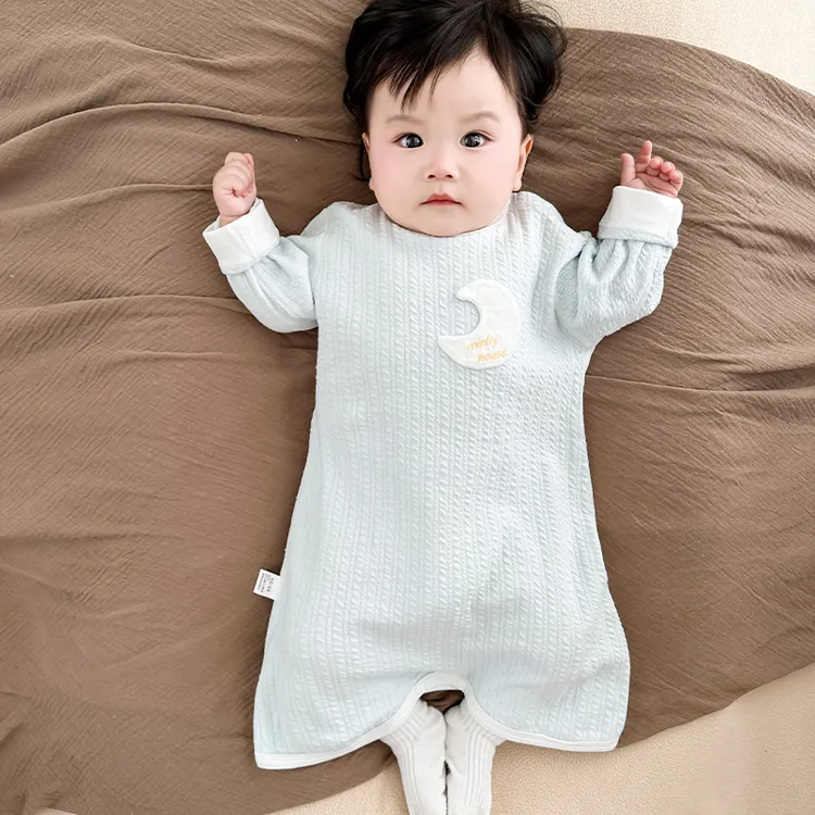 婴儿睡衣春秋纯棉婴幼儿小月龄护肚长袖连体衣宝宝防踢秋冬款睡袍