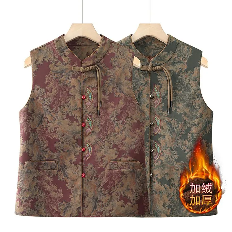 新中式中老年妈妈装马甲秋冬加绒加厚保暖奶奶坎肩外套