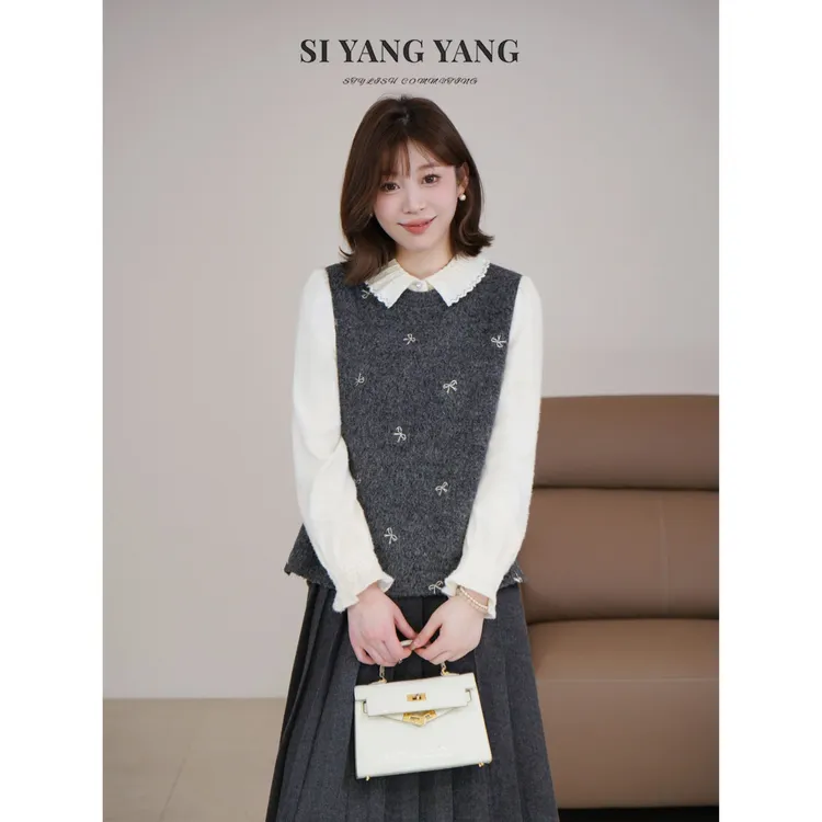 斯洋洋SIYANG冬季气质超柔羊毛混纺假俩件针织上衣SY411A054SYY