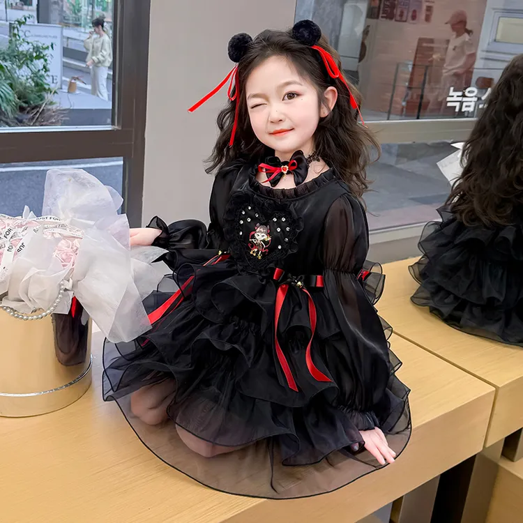 女童哪吒连衣裙2025新款春秋洋气儿童公主裙女宝宝蓬蓬生日礼服裙