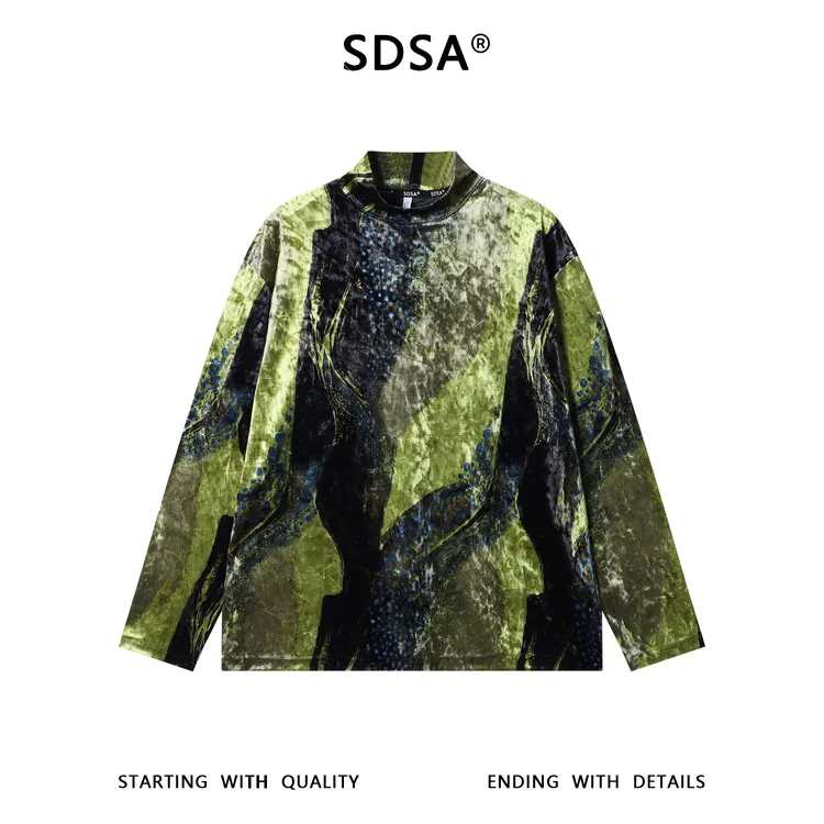 SDSA男士秋冬新款痞帅男装韩版撞色植绒半高领长袖T恤时尚上衣