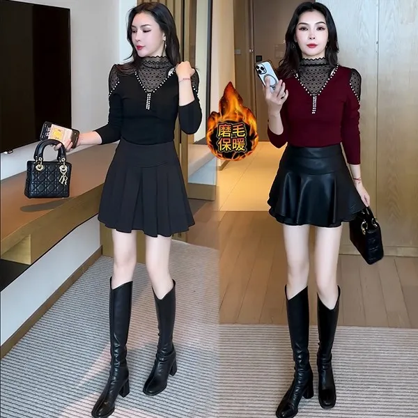 修身洋气立领法式打底衫显瘦百搭T恤减龄蕾丝拼接时尚气质上衣