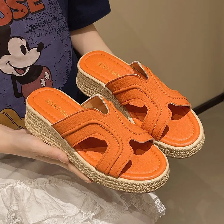 2025新款厚底坡跟增高凉拖鞋女夏外穿配裙子高跟一字拖鞋女鞋外穿