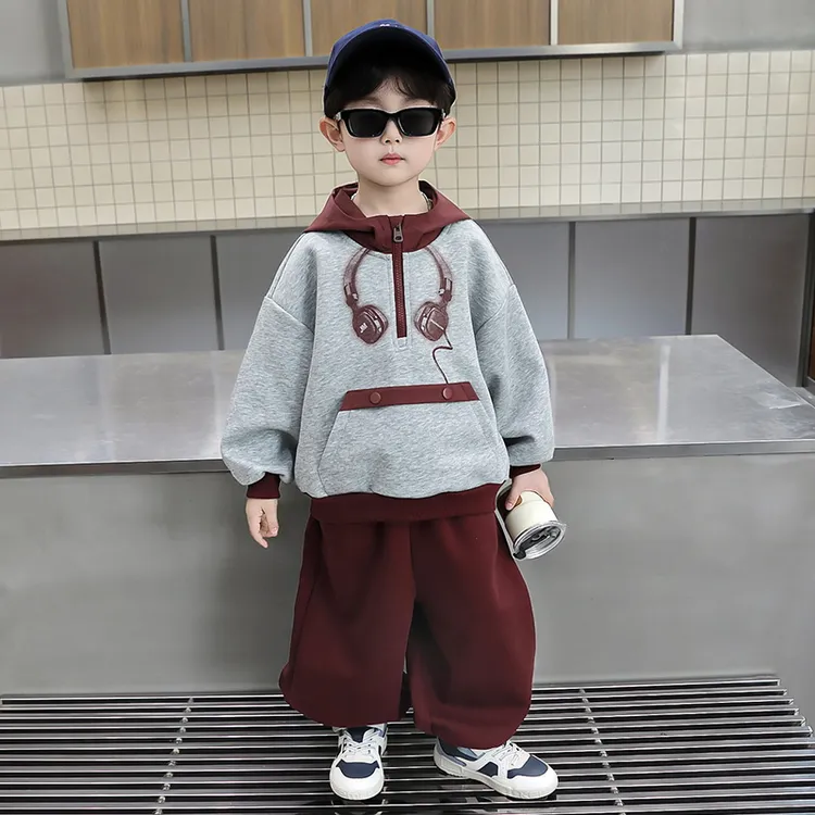 男童套装春秋2025新款儿童连帽卫衣外套洋气男孩宝宝秋装运动衣服
