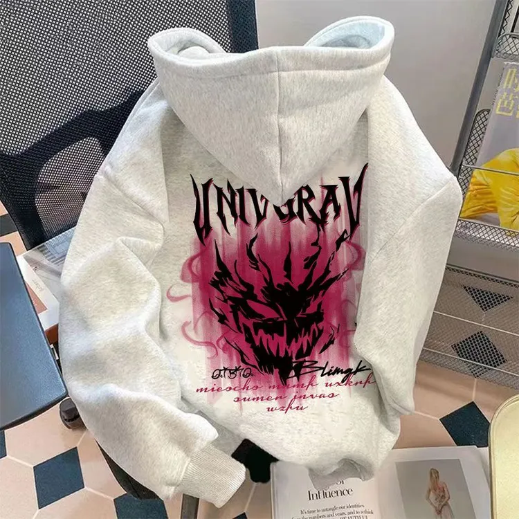 中大童炫酷恶魔印花连帽卫衣秋冬季男女童宽松百搭休闲上衣外套潮