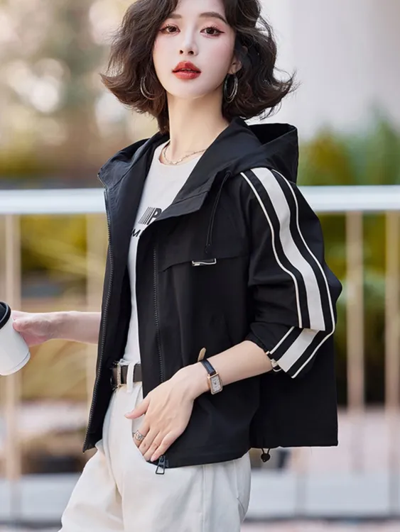 新款2025春秋季短外套女秋季女士拼色色夹克百搭短款宽松女上衣