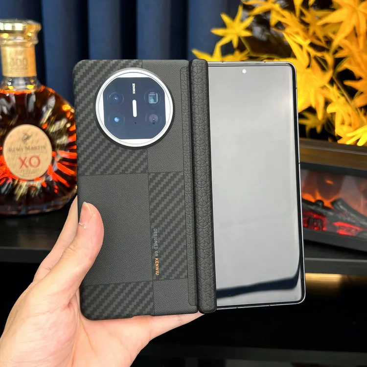 适用华为MateX6碳纤纹理手机壳matex5/x3高档中轴皮质保护壳