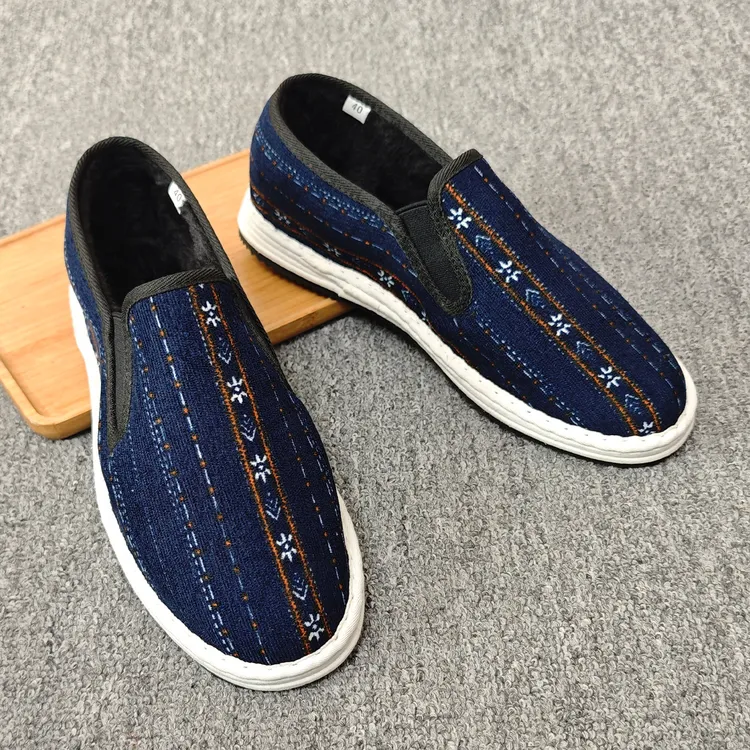 冬季加绒棉鞋老北京布鞋男复古百搭懒人一脚蹬保暖千层底软底布鞋