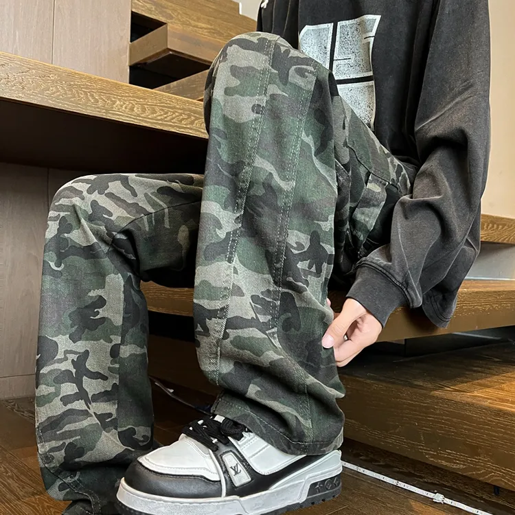 超大码300斤迷彩裤美式hiphop高街潮牌宽松直筒阔腿伐木工装裤男