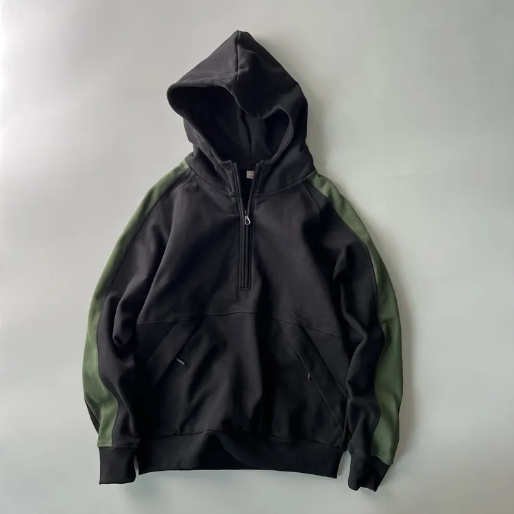 美式复古2025新款流行爆款卫衣男 500G重磅新疆纯棉拼接连帽外套