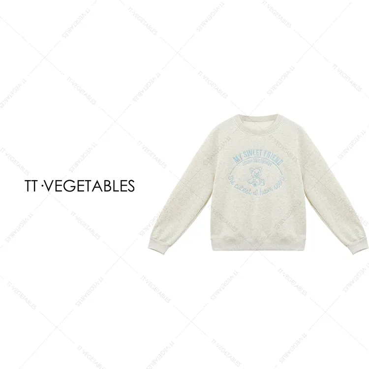 噢芬/小个子【 桢柔】棉柔加绒宽松刺绣圆领套头时尚休闲卫衣522598