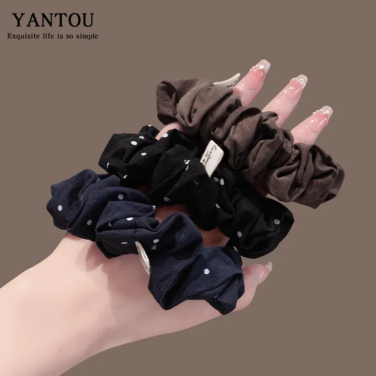 高级感韩系褶皱波点大肠发圈女简约洋气扎马尾丸子头绳高弹力发绳