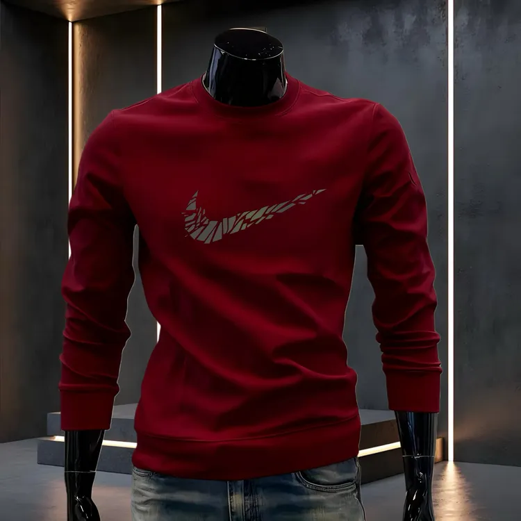 新款秋冬加绒潮牌修身新款卫衣加厚休闲潮流百搭圆领男士上衣长袖