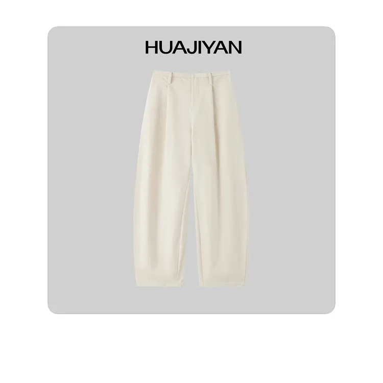 华吉言/HUAJIYAN【戚风蛋糕】100棉松弛感微弯刀休闲长裤