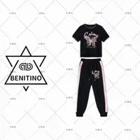 时尚烫钻蝴蝶印花短袖长裤套装2025夏季新款休闲两件套女
