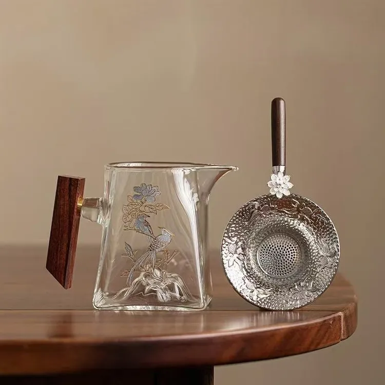 玻璃公道杯分茶器高端耐热送侧把锦鲤茶漏