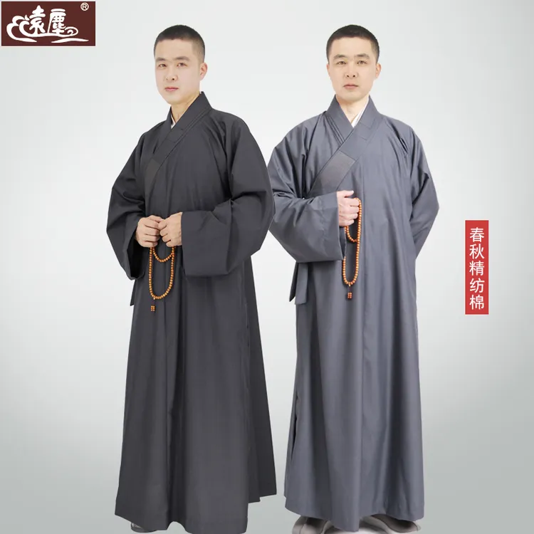 春秋精仿棉长褂不易皱垂顺长衫斜襟大褂
