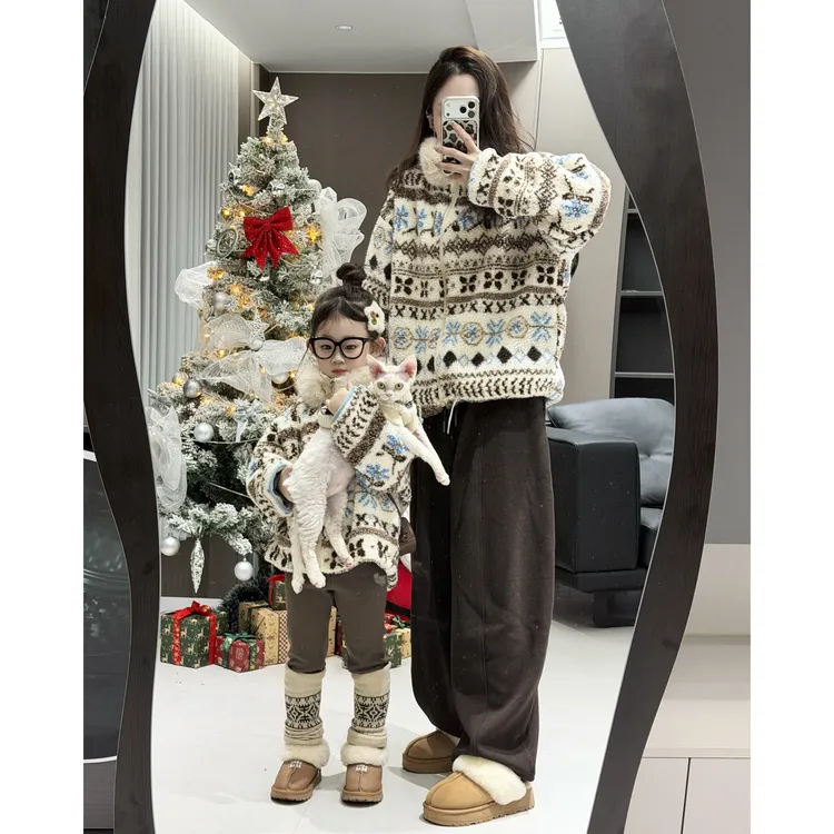 【送围脖】费尔岛25冬亲子装可拆卸毛领A类羊羔毛加绒加厚外套