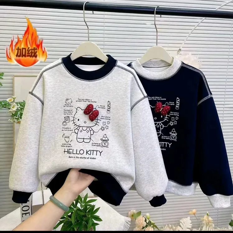 女童卫衣2025冬季新款儿童卡通圆领加绒中大童洋气宽松套头上衣潮