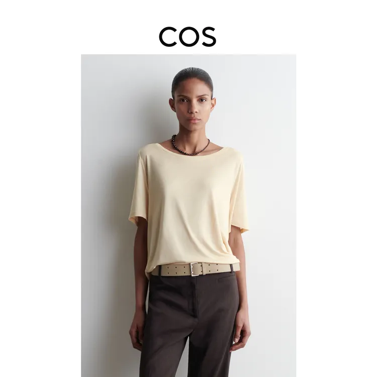 COS女装 休闲版型圆领T恤米黄色2025夏季新品1293729002