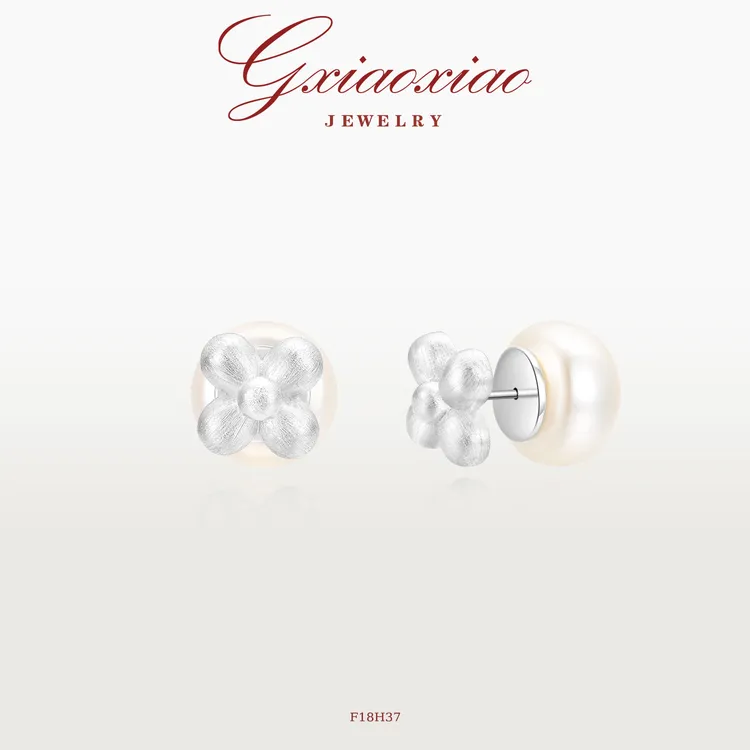 G XIAOXIAO仿珍珠耳饰 时尚气质小众精致高级拉丝花花耳环 F18H37