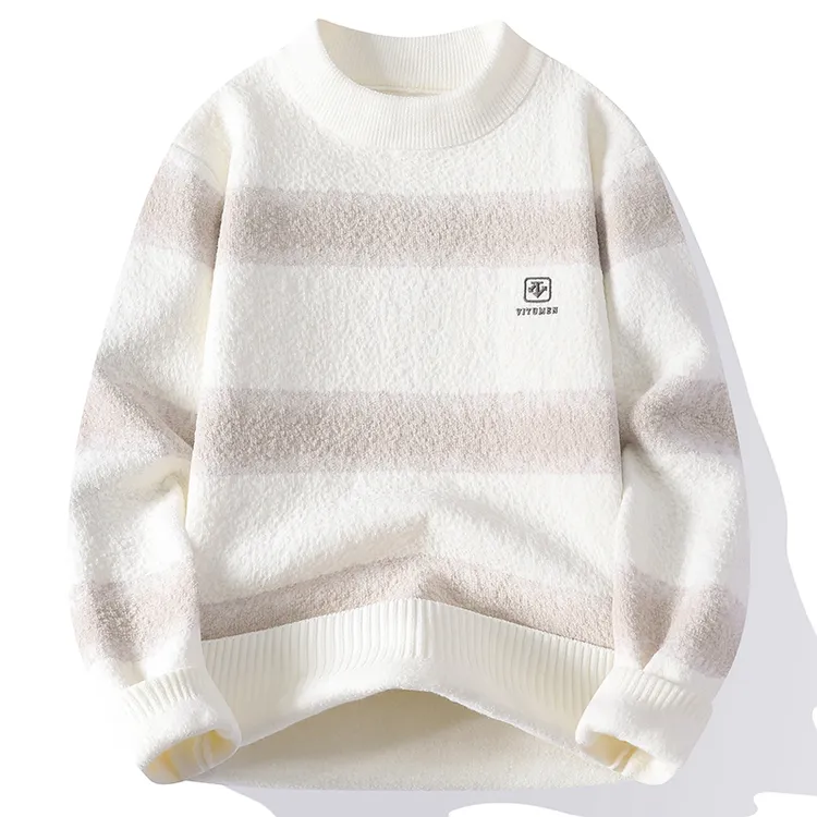 2025秋冬新款青少年双面绒毛衣简约潮流时尚加厚保暖内搭针织衫男