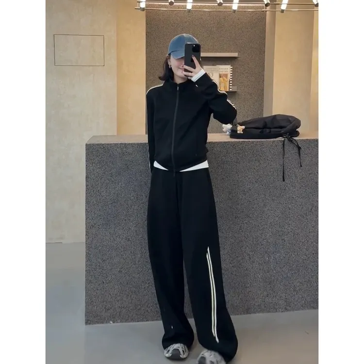 秋日漂亮韩系休闲运动穿搭一整套女巨好看的卫衣阔腿裤子两件套装