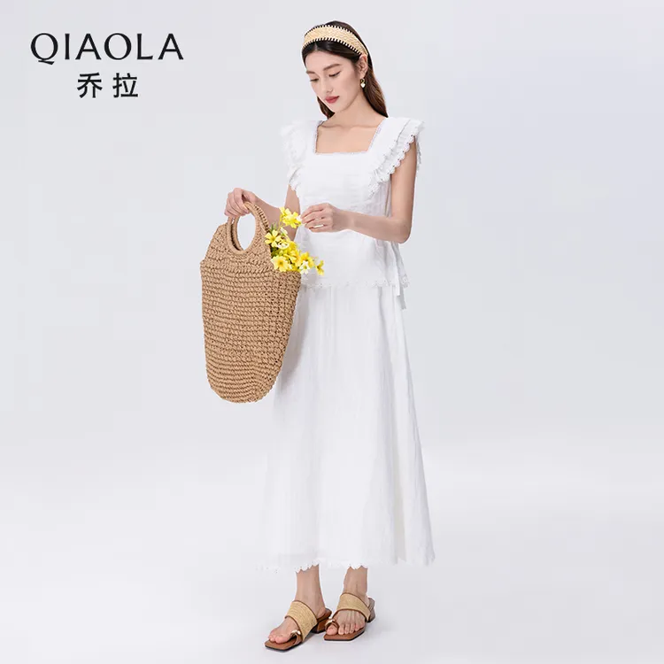 QIAOLA/乔拉【英式百合】夏季梭织双层小飞袖设计百搭时尚套装预售