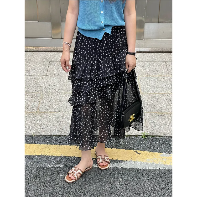 WenWen小个子高腰碎花半身纱裙高级感气质休闲百搭蛋糕长裙子3834