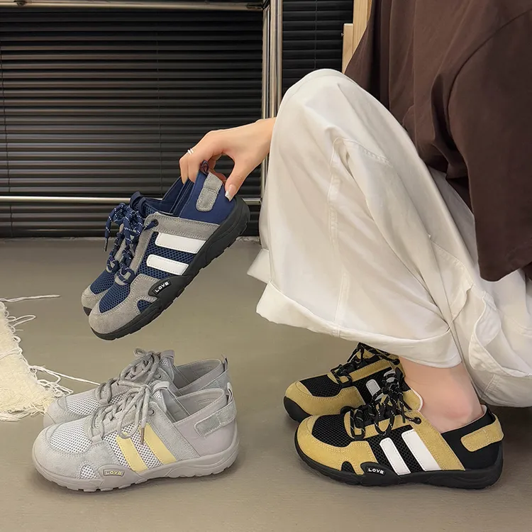 复古拼色网面透气德训鞋女2025夏季新款显脚小阿甘鞋软底百搭单鞋