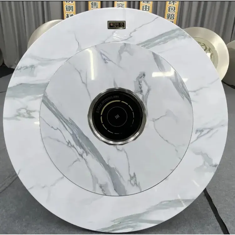 加厚304不锈钢桌子内置转盘火锅桌折叠圆餐桌家用带电磁炉饭桌