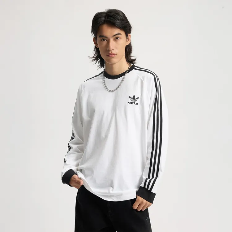 adidas阿迪达斯三叶草Adicolor三条纹男子运动休闲长袖T恤IA4879