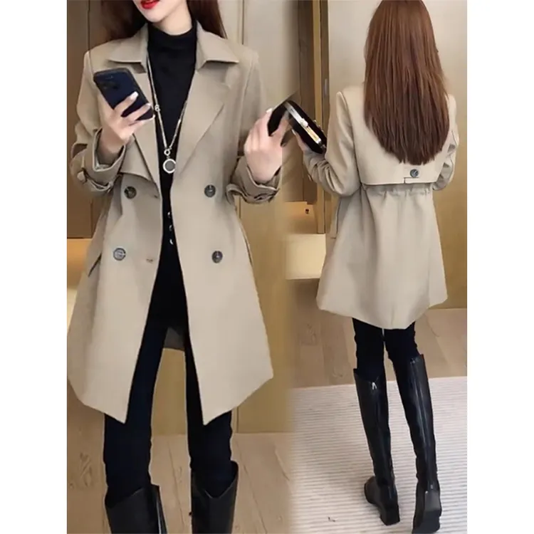 拉夏贝尔气质风衣外套女2025春季新款时尚英伦风显瘦百搭休闲大衣