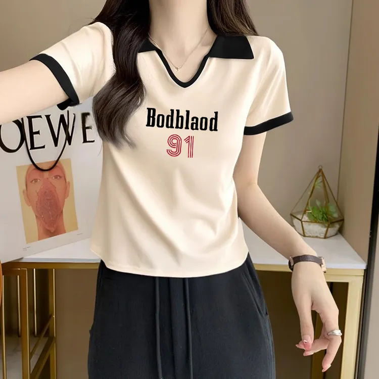 92棉Polo领正肩短袖t恤大码女装夏季法式微胖遮肚显瘦藏肉上衣服