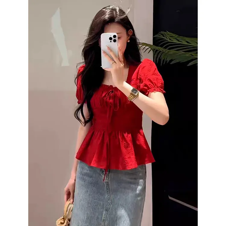 大码温柔风气质修身显瘦2025夏季新款短袖衬衫女设计感法式上衣