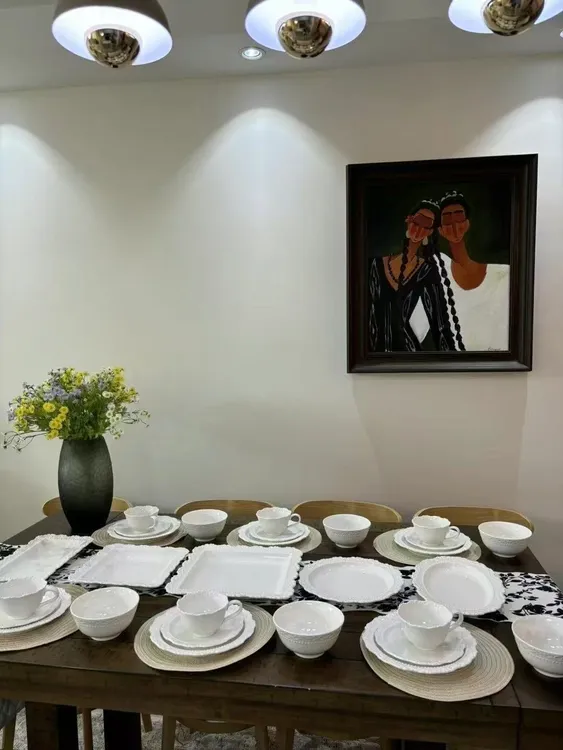 欧式复古风纯白色陶瓷29件6人套装 杯碟 汤饭碗餐盘 大盘鸡盘