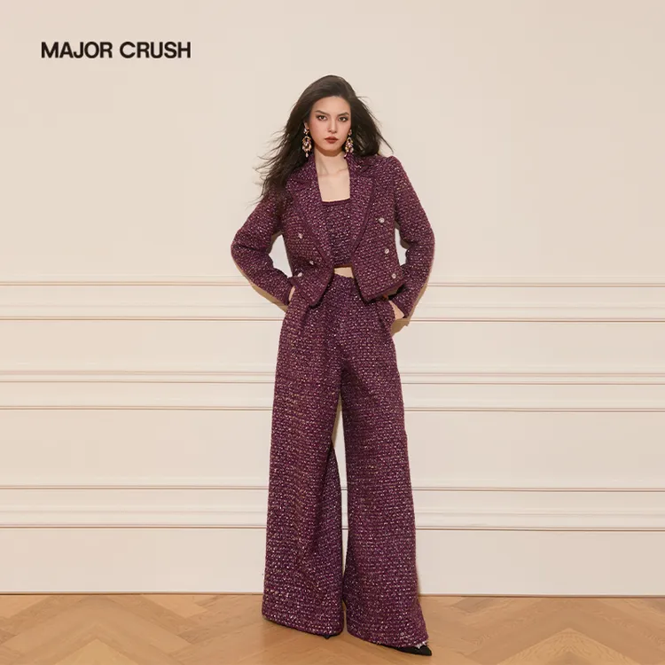 MAJOR CRUSH新款设计师小香风月落星河时尚粗花呢套装66249
