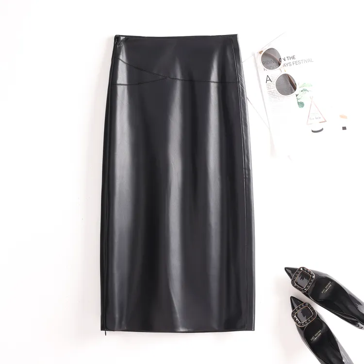 2025春新款海宁皮裙女包臀高腰长裙显瘦过膝半身裙气质时尚开叉