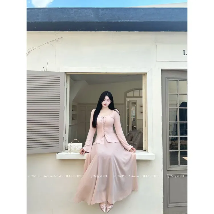 【半岛觅香】温与柔秋日柔情气质显瘦上衣百搭法式韩版长半裙套装